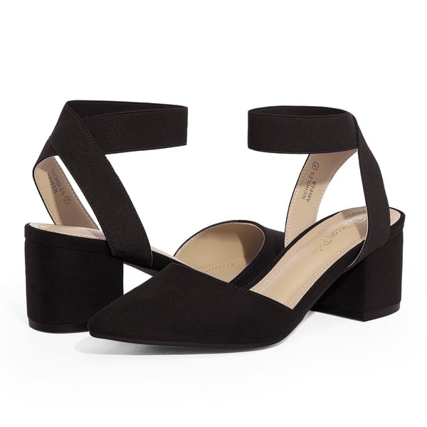 Pointed Toe Pumps with Ankle Strap - BLACK SUEDE - 3